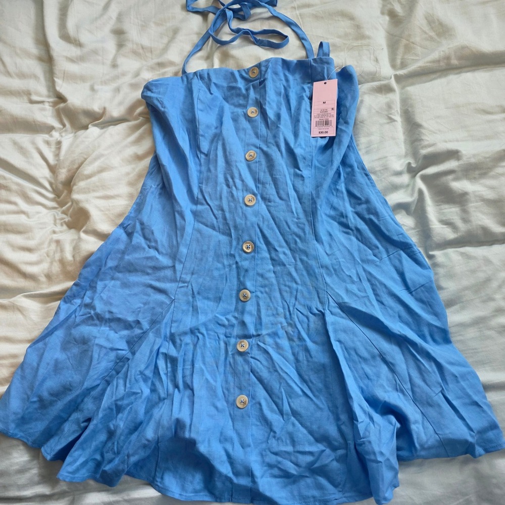 Wild Fable Blue Button Down Halter Mini Dress Smocked Back NWT Medium